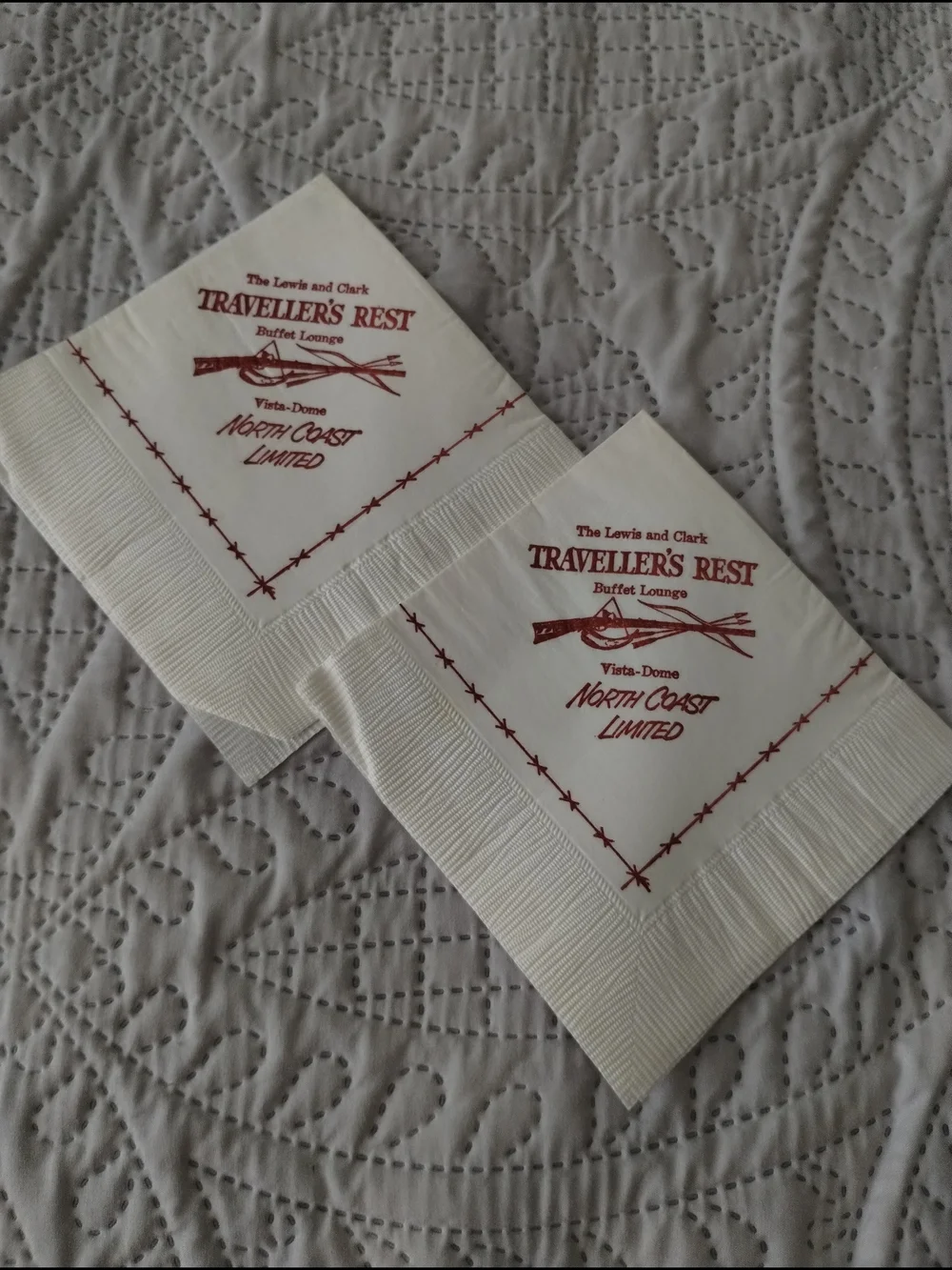 Vintage Traveller's Rest Red Logo Buffet Railroad Napkins